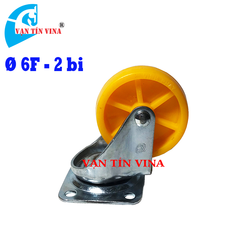 Bánh xe Ø 6F nhựa vàng cốt thép - 2 bi - trơn